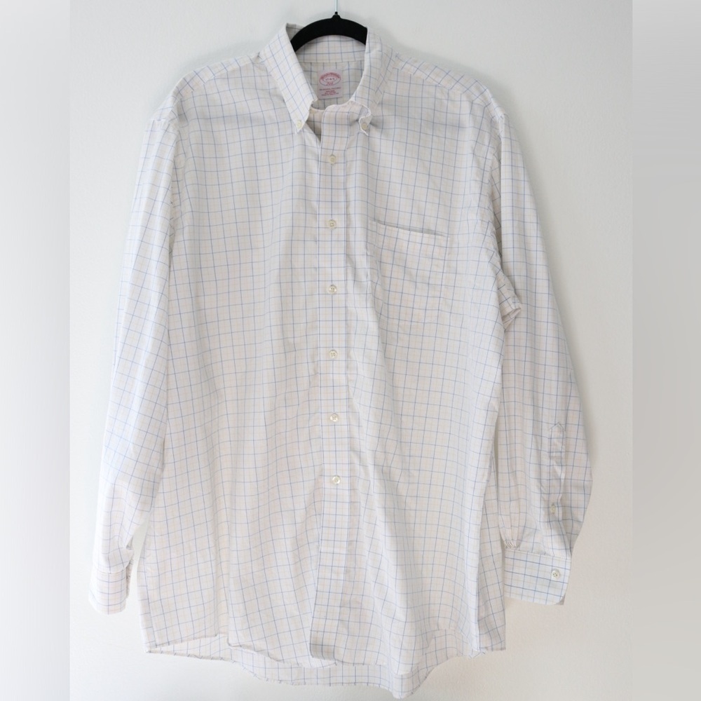 Brooks Brothers White and Blue Checkered Dress Shirt Sz 17 3/4